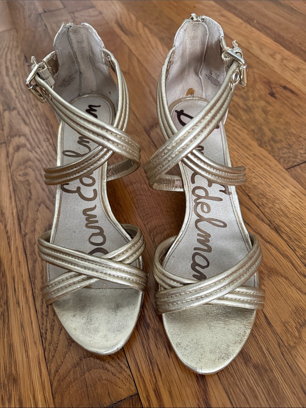 Sam Edelman Gold Strappy Ankle-Zip Sandals